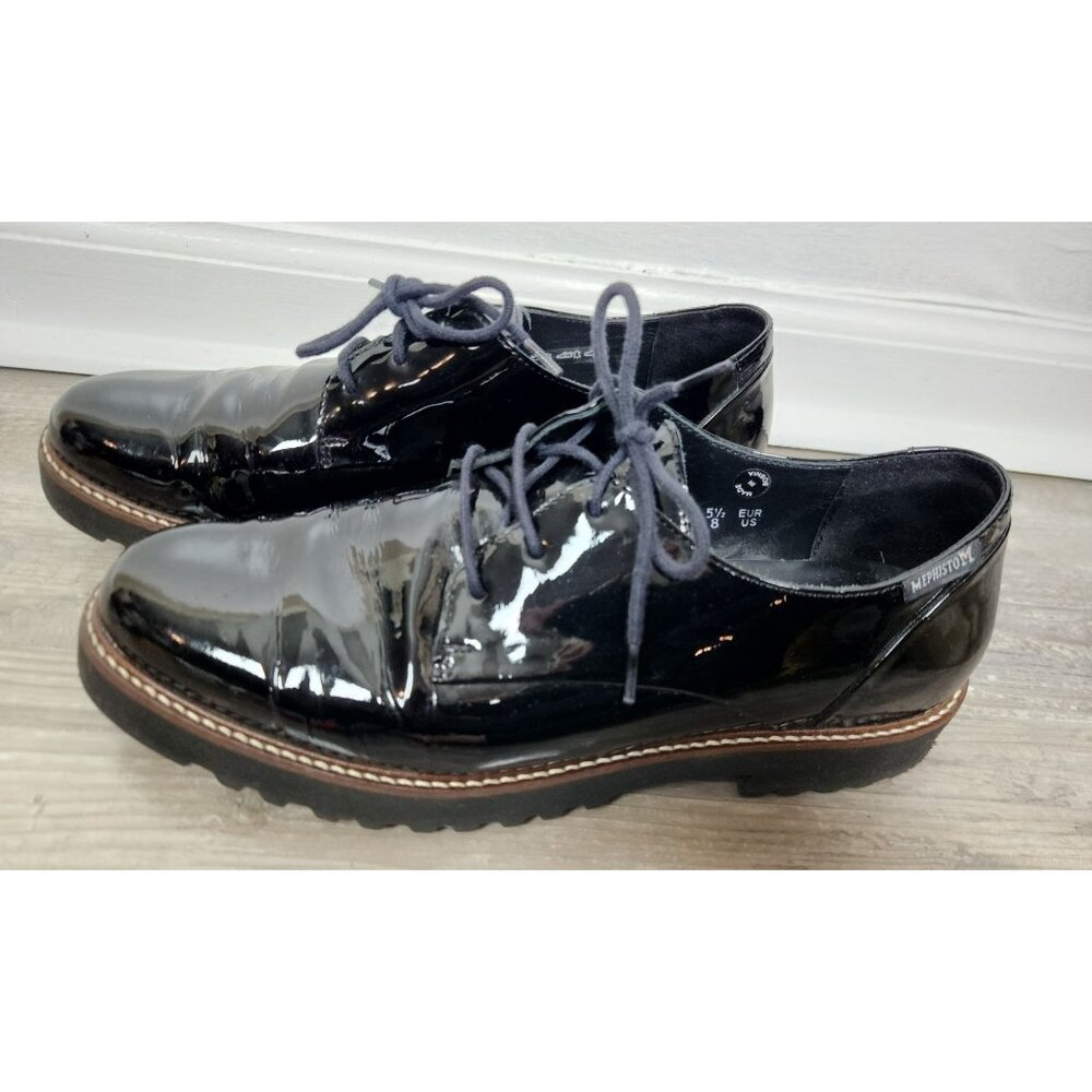 Mephisto Women's Sz. US 8 Sabatina Sadirac Patent Leather Black Lace Up Oxfords